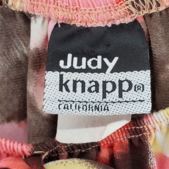 Vtg Judy Knapp Floral Top Blouse sz L California Orange Pink Stretch Y2K Autumn - Picture 4 of 8